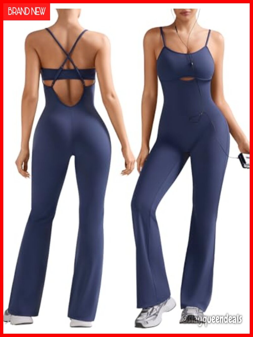 Women's Flare Workout Jumpsuit Backless One Piece Yoga Outfit Padded